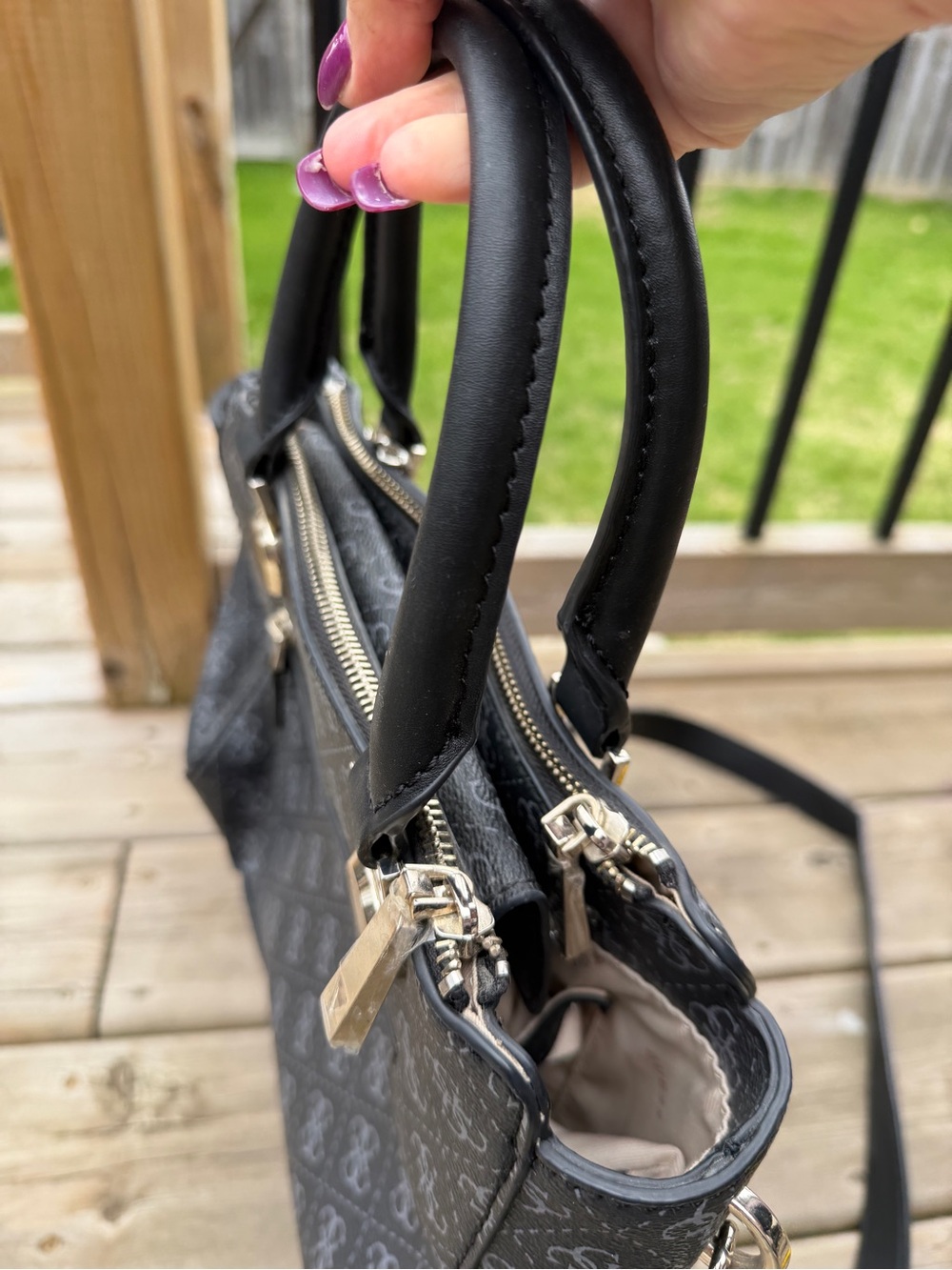 Guess Black Logo Satchel Crossbody Bag | Silver Hardware | Structured Purse - Picture 13 of 15